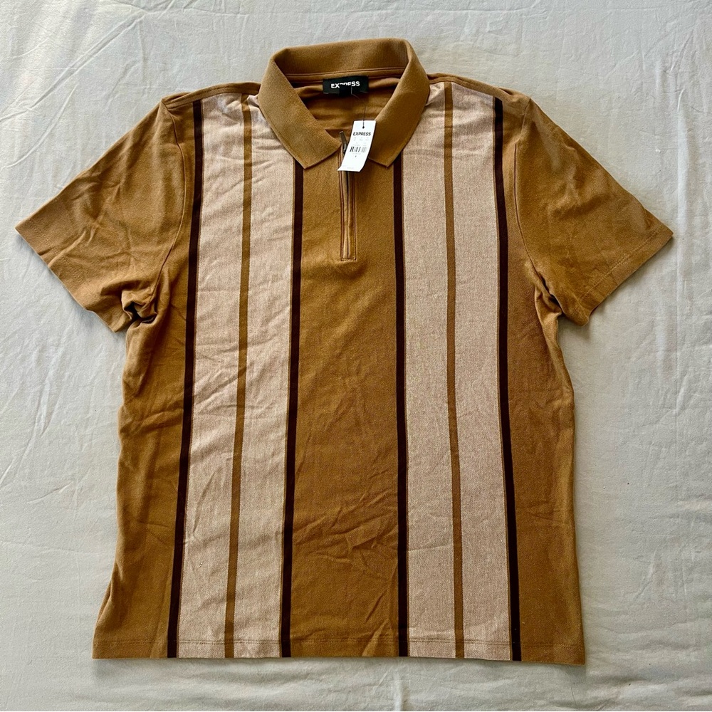 Express Men's Brown and Tan Polo Shirt